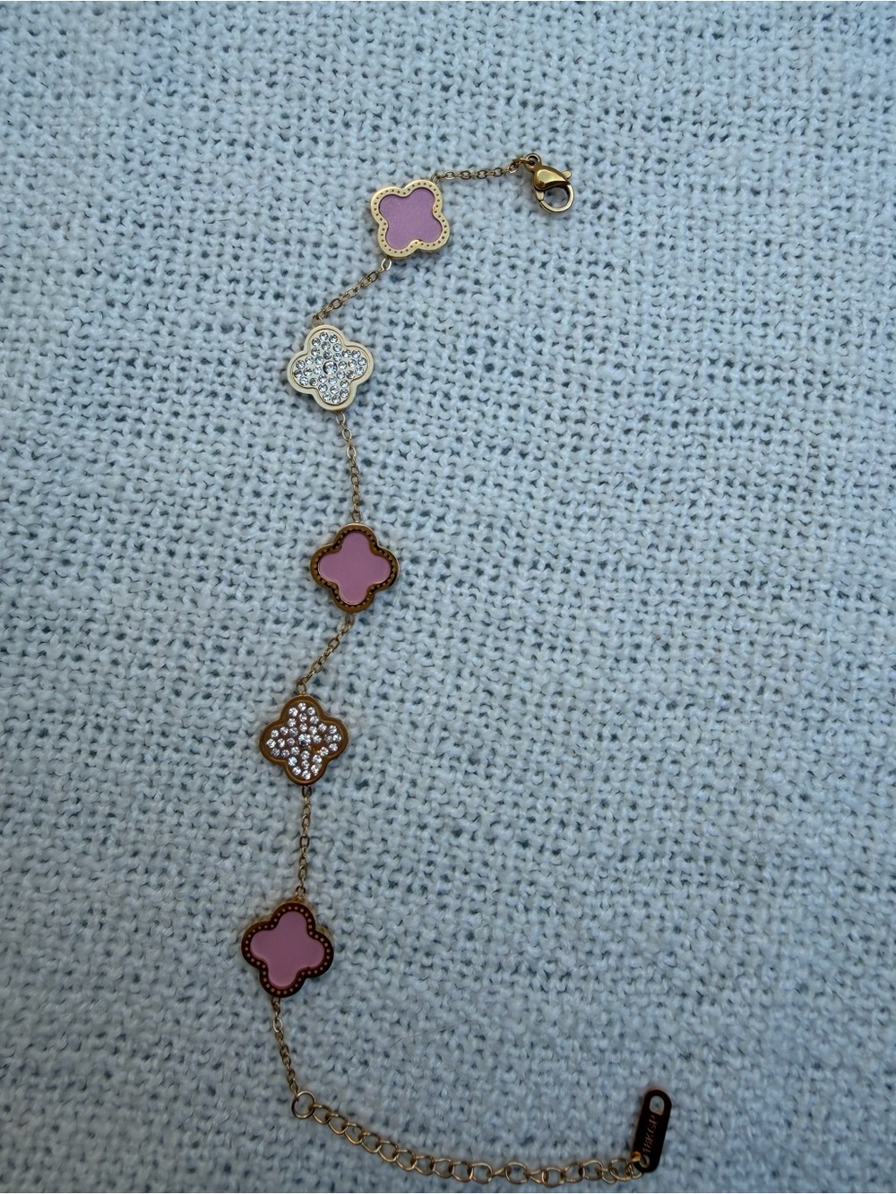 Gold and Pink Clover Crystals Bracelet